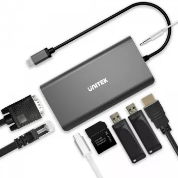 UNITEK uHUB O8+ bekabelde USB 3.2 Gen 1 Type-C hub, grijs, 100W Power Delivery
