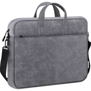 Toploader-tas DEFENDER Solid voor 15,6 inch laptops, polyurethaan, grijs, draaggreep, afneembare schouderriem
