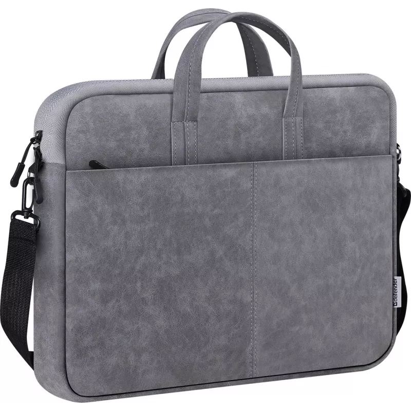 Toploader-tas DEFENDER Solid voor 15,6 inch laptops, polyurethaan, grijs, draaggreep, afneembare schouderriem