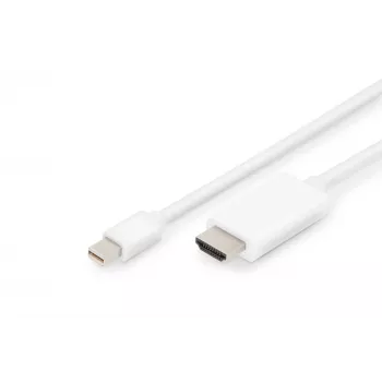 Digitus ASSMANN - adapterkabel - Mini DisplayPort mannelijk naar HDMI mannelijk - 2 m - drievoudige isolatie - wit - gevormd, 4K-ondersteuning (AK-340304-0