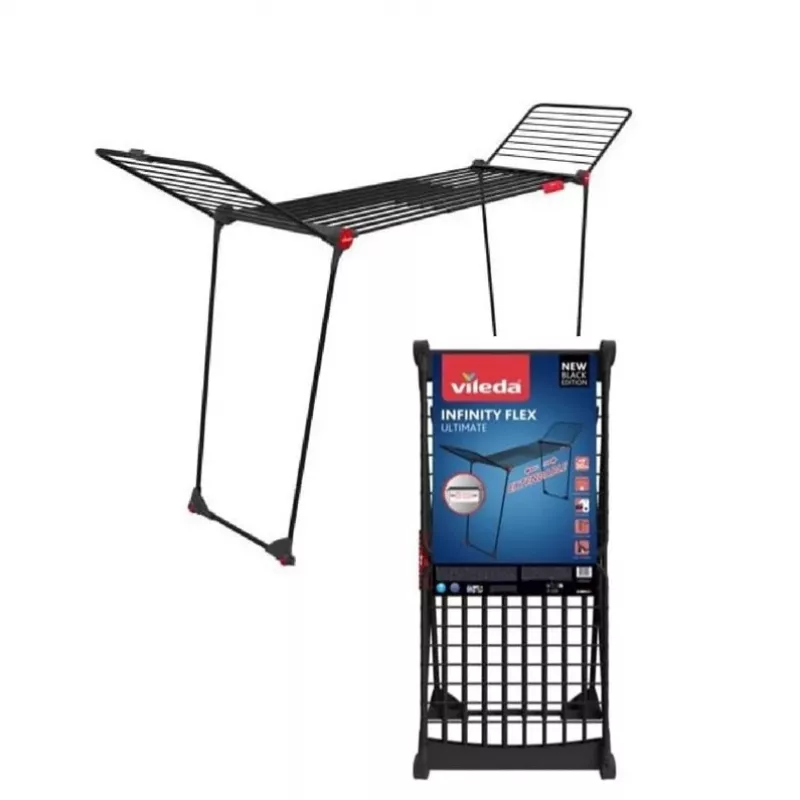 Vrijstaand wasrek VILEDA Infinity Flex Ultimate — staal, zwart, 1 stuk, 5 jaar garantie