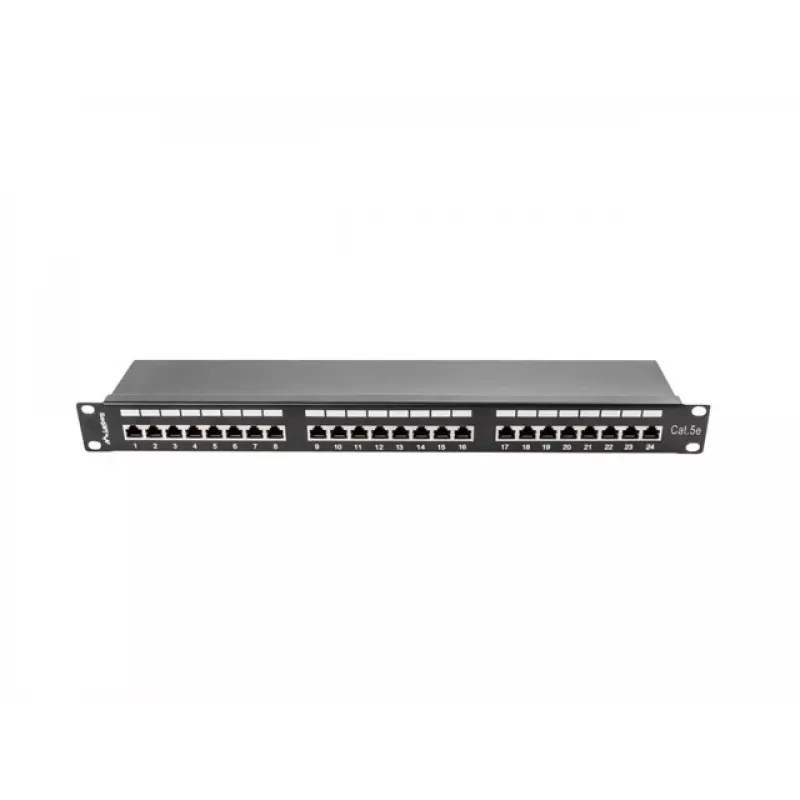 Patchpanel 1U LANBERG PPS5-1024-B — 24-poorts RJ-45 Cat5, metaal, zwart, rackmontage