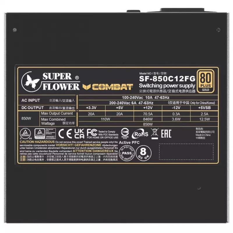 Voeding Super Flower Combat FG 850 Watt, ATX 3.1, modulair