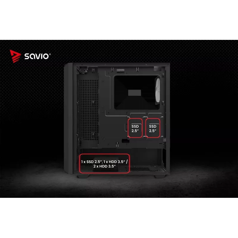 Savio Noctis Glass RGB Cube pc-behuizing, ATX/Micro-ATX/Mini-ITX, voorkant van gehard glas, RGB-fans, zwart