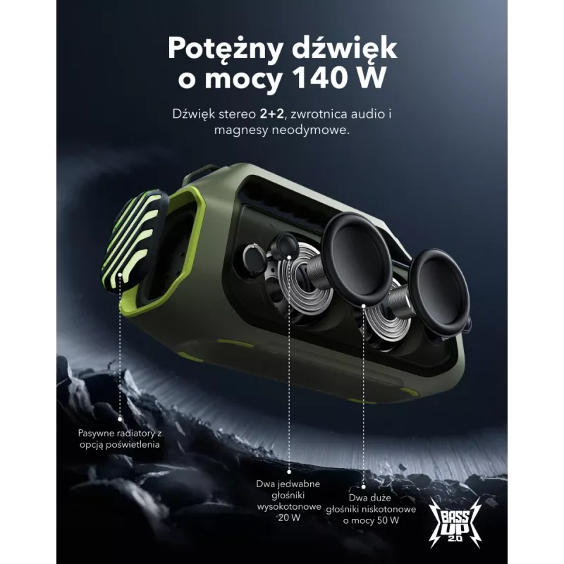 Boom 2 Plus | Krachtige outdoor-bass bluetooth-luidspreker avontuurgroen