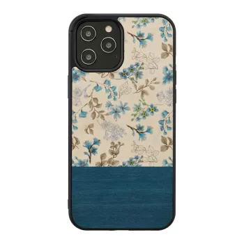 Telefoonhoesje Man and Wood voor iPhone 12 / 12 Pro — blauwe bloem op zwart