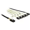 Interne Mini-SAS-naar-4×SATA-kabel DELOCK 0,5 m — Mini SAS SFF-8087 naar 4×SATA 7p, zwart/zilver/geel