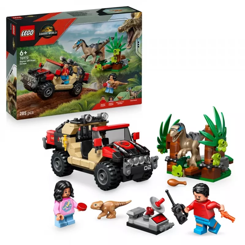 Bouwset LEGO Jurassic World 76972 Raptor Off-Road Escape, 285 onderdelen, 2 minifiguren, leeftijd 6+