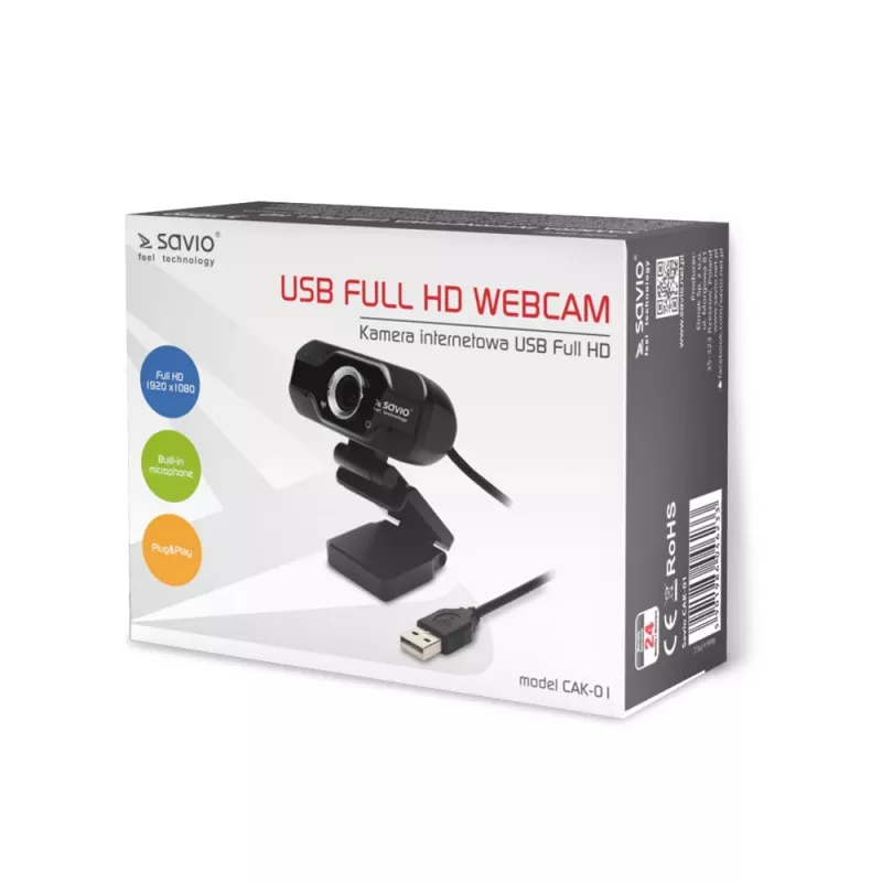 Savio internetcamera webcam USB Full HD met ingebouwde microfoon