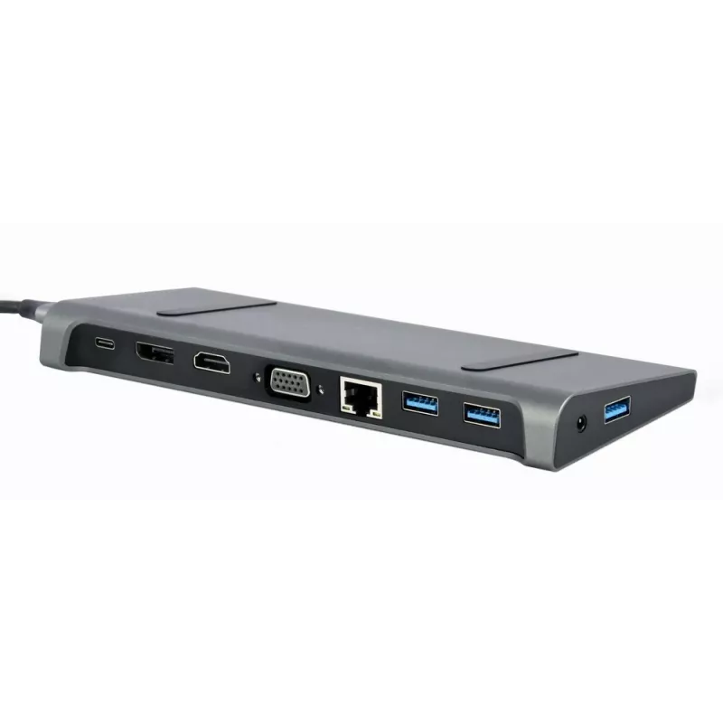 Laptop-dock Gembird A-CM-COMBO9-02 USB 3.2 Gen 1 Type-C, HDMI, VGA, 3×USB-A, Gigabit Ethernet, 87W PD, grijs
