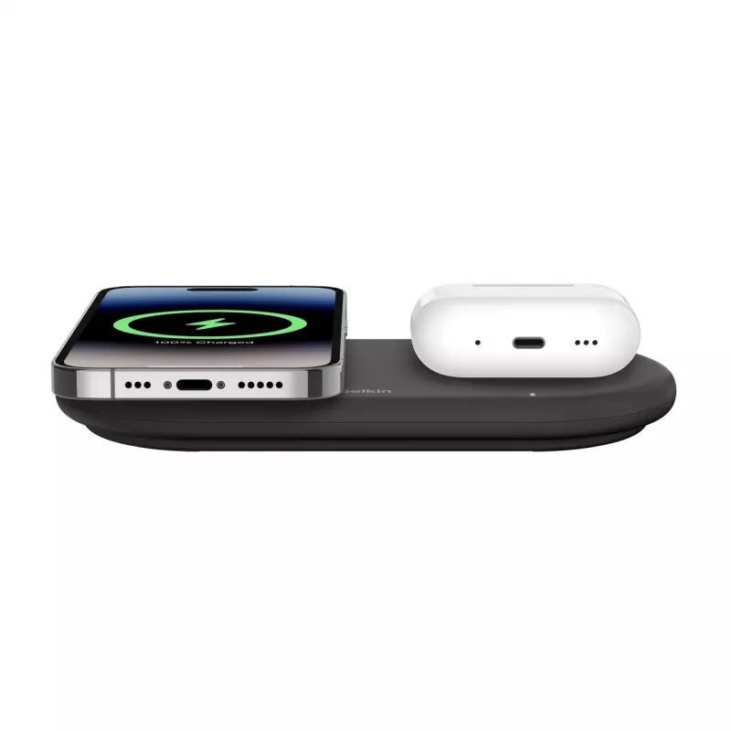 Belkin WIZ021VFBK – 2-in-1 draadloos laadstation met Qi2-technologie 15 W, zwart