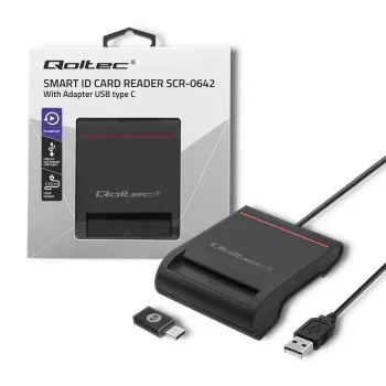 ID-kaartlezer QOLTEC smartchip-ID-kaartlezer — USB, zwart, 84,5×65×16 mm, 63 g