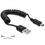 DeLOCK 83164 USB 2.0 spiraalkabel, USB-A naar Mini-USB B, 0,6 m, zwart