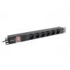 Stroomverdeeleenheid LANBERG PDU-06E-0200-BK — 6x Type-E-uitgangen, 16 A, 2 m kabel, 1HE rack, 220–250 V