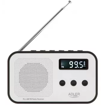 Draagbare digitale radio Adler AD 1907 — FM/MW, digitale tuner, wekker, USB-C, 600 mAh accu, LCD, 20 zendergeheugens, telescoopantenne