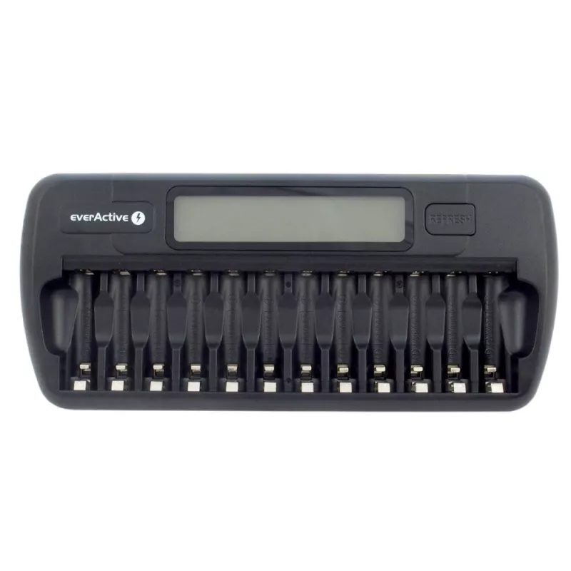 Batterijlader everActive NC-1200 – universele 12-voudige lader voor AA/AAA, 12 V ingang, zwart