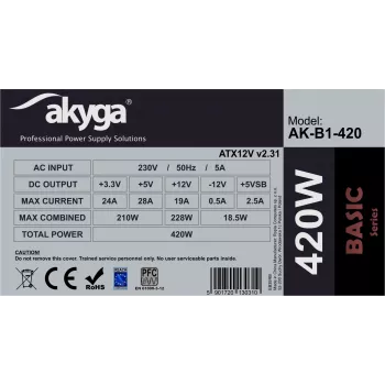 Akyga Basic AK-B1-420 ATX-voeding 420 W, 120-mm-ventilator, passieve PFC, grijs