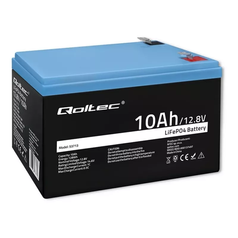 Accupack LiFePO4 QOLTEC 10Ah 12,8V 128Wh met geïntegreerde BMS
