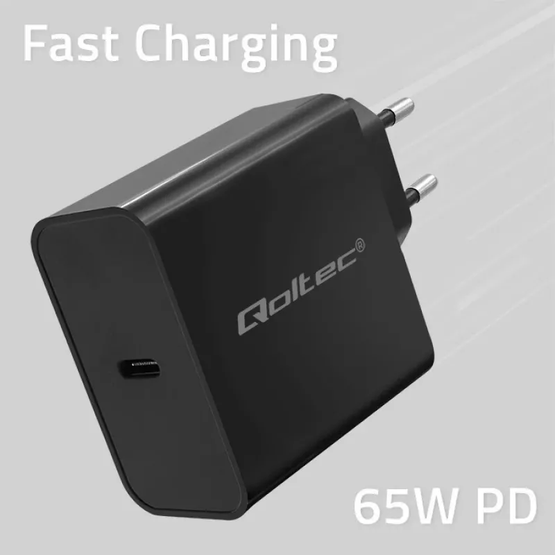 Oplader QOLTEC Super Quick PD 65W USB‑C Power Delivery 5–20V, 1x USB‑C, USB PD 3.0, Type-C-stekker, 65 W