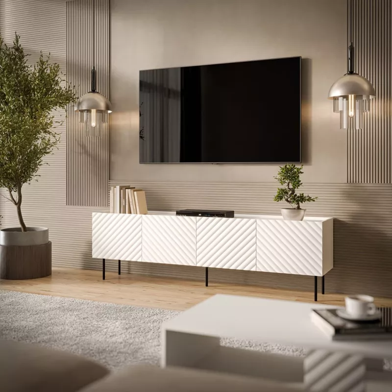 TV-kast cama meble LUCCA 4D, 2000×400×590 mm, wit, spaanplaat blad