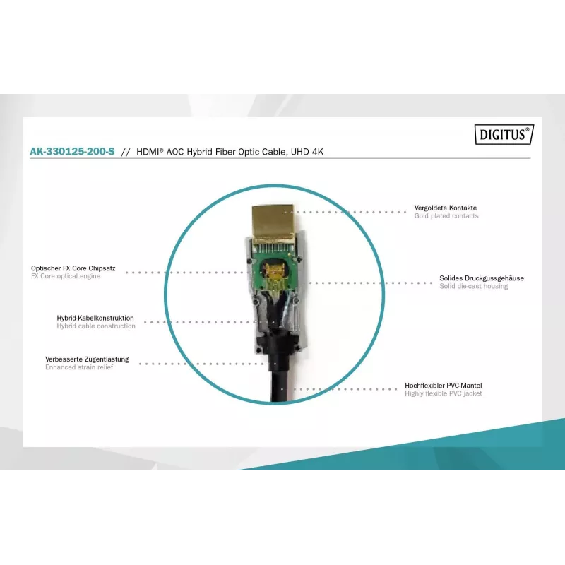 HDMI AOC hybride glasvezelkabel Digitus AK-330125-200-S