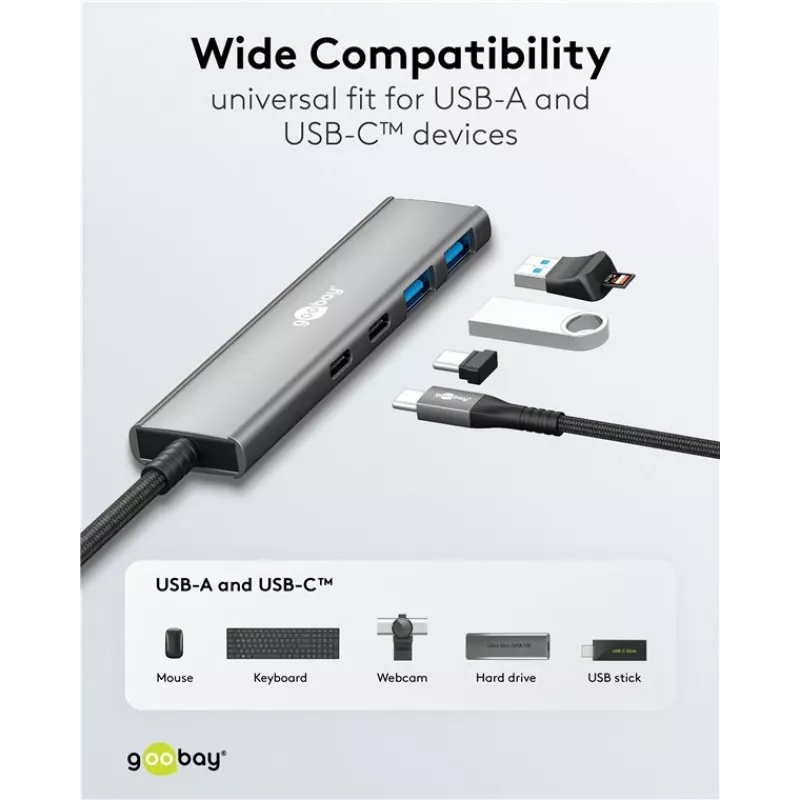Goobay Slim 4-poorts USB-hub USB-C naar/USB-A 5 Gbit/s - stekker USB 3.2 (76563)