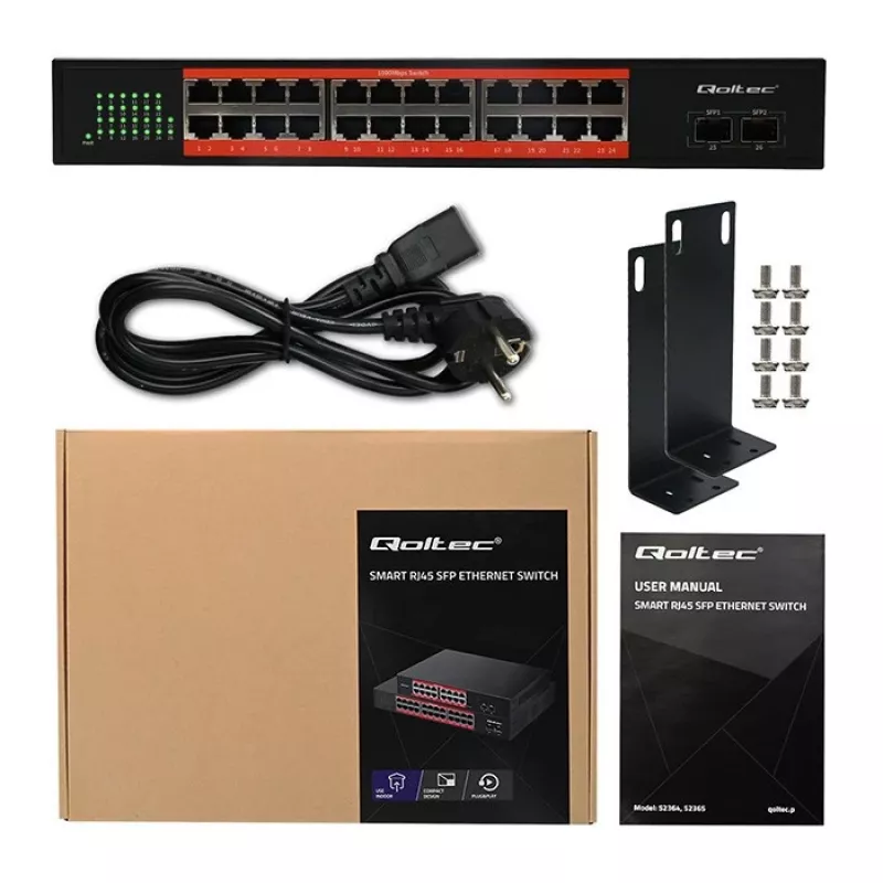 Netwerkswitch QOLTEC Gigabit Ethernet PoE 24xRJ45 2xSFP
