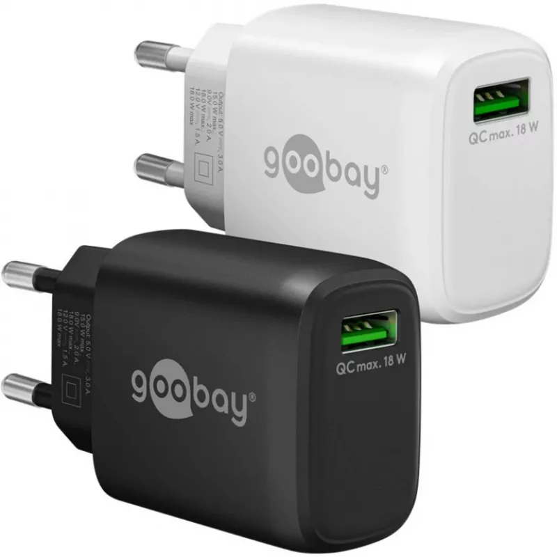 USB-A QC snellader (18 W) (zwart)