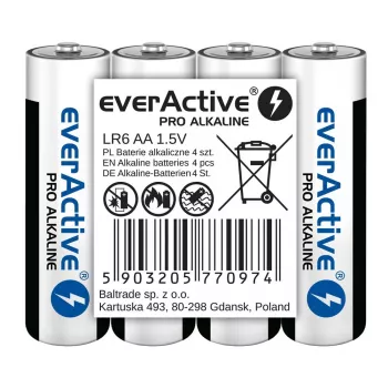 Alkalinebatterijen everActive LR6 AA 4-pack — 1,5 V, 3000 mAh, 50,5 × 14,5 mm