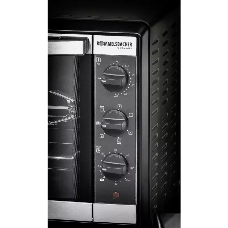 Elektrische oven Rommelsbacher BG 1550 zwart, 30 L, 80–230 °C, 7 modi, draaispit, 120-minutentimer