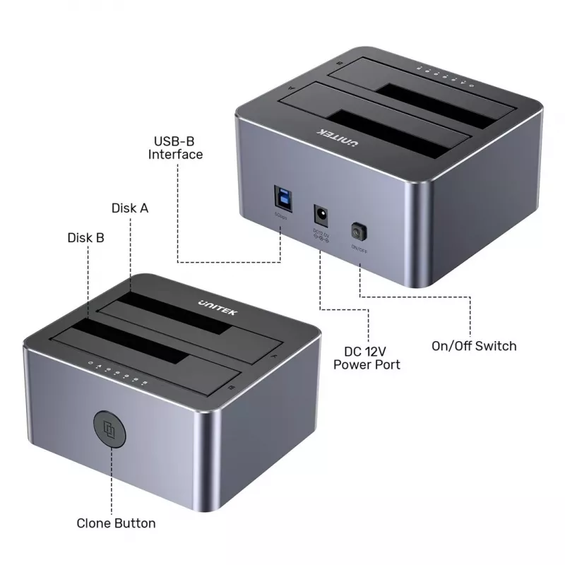 Unitek kloonstation 2X SATA 2,5/3,5 USB 5GB