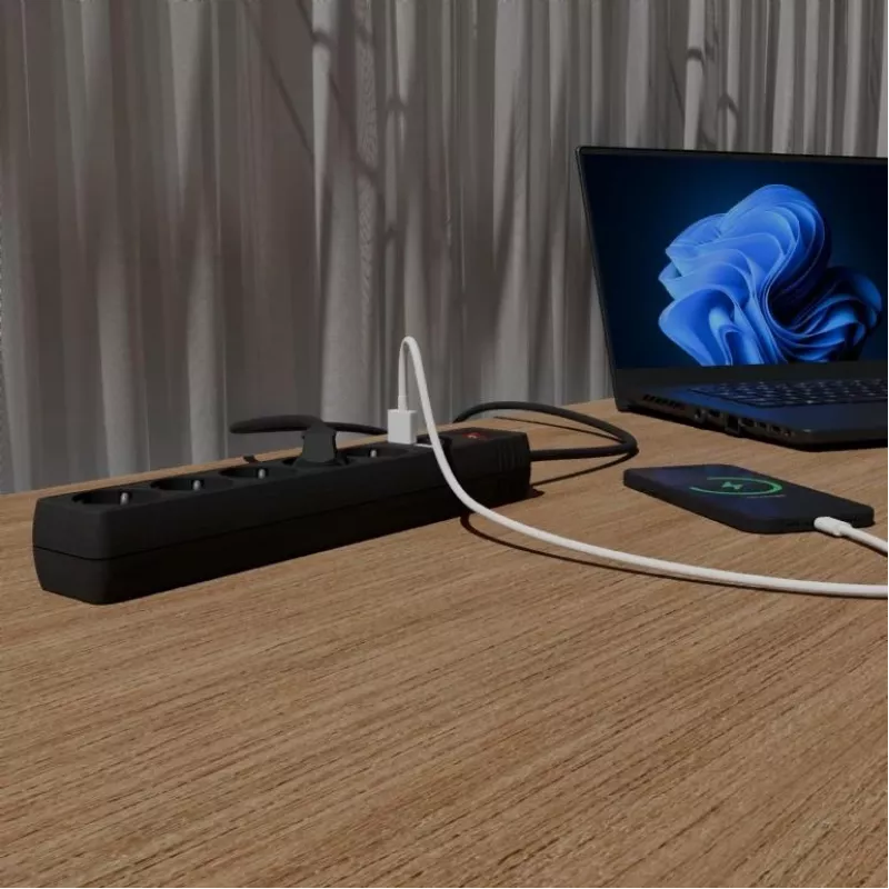 Gembird SPG5-U2-5-02 stekkerdoos met USB-oplader, 5 stopcontacten, 1,5 m, 2x USB, zwart