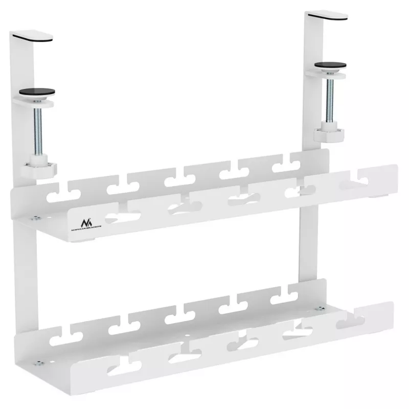 Kabelorganizer onder bureau MACLEAN MC-104 W, 2-laags stalen bak, wit, max. belasting 5 kg, voor tafeldiktes 0,5–5 cm