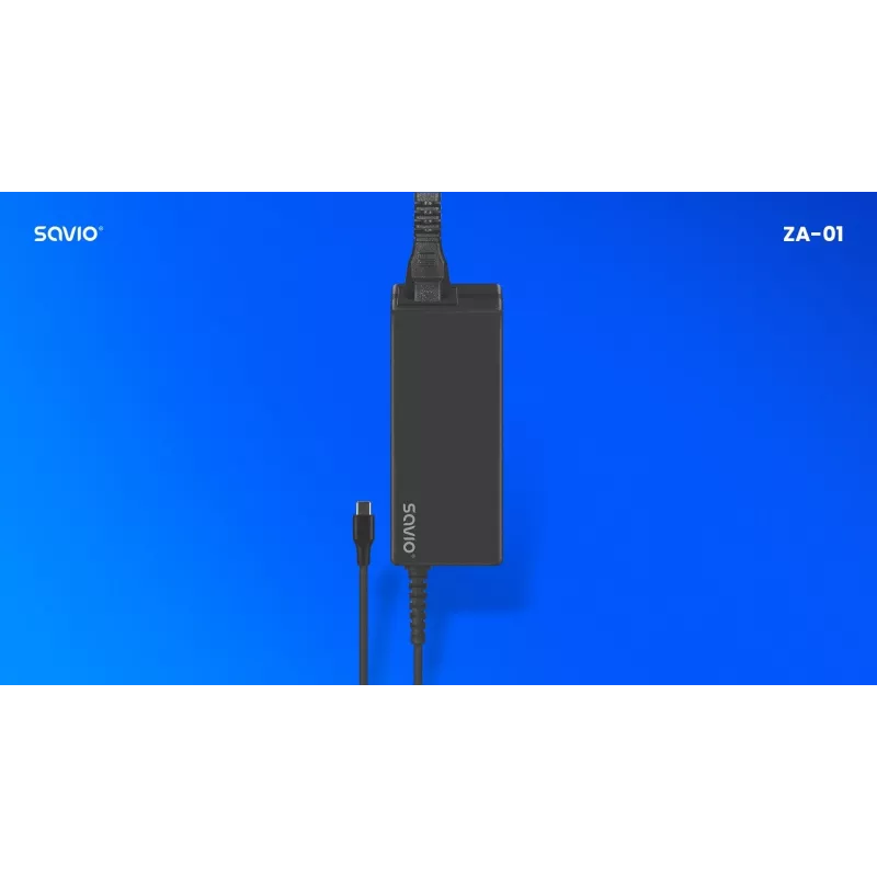 Binnen-AC-oplaadapparaat SAVIO ZA-01, 65W USB-C PD 3.0, 100–240V ingang, enkele aansluiting, zwart