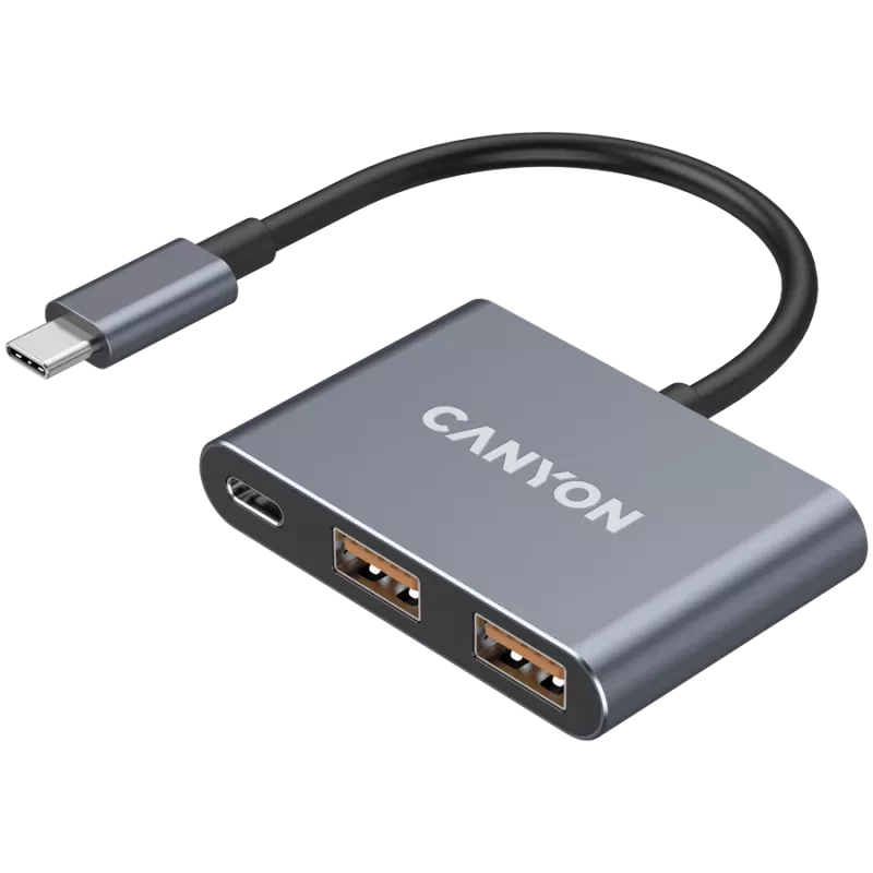USB-C 3-in-1 hub CANYON DS-3 donkergrijs – USB-C naar USB-A + HDMI + PD-doorschakeling