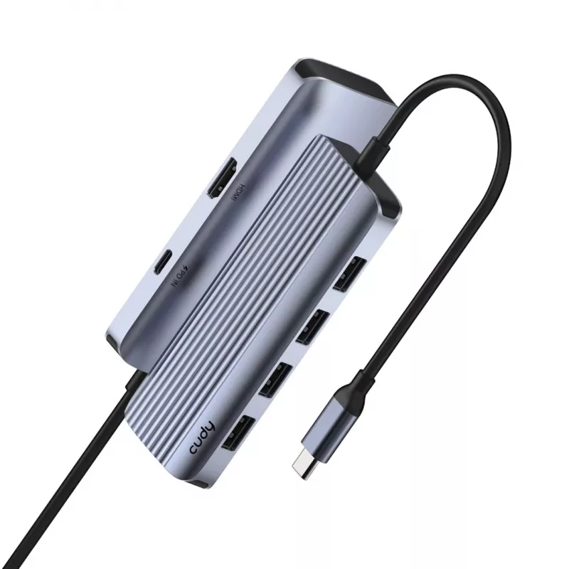 USB-C-hub Cudy UH500 — USB 3.2 Gen 1 Type-C-host, 6 aansluitingen met USB 3.2 Gen 1 Type-A en HDMI, 5000 Mbit/s, grijs/zilver