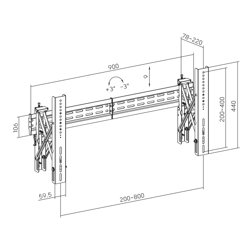 TV-muurbeugel SBOX LVW02-48T voor 37–70 inch schermen, max. 70 kg, VESA tot 800×400