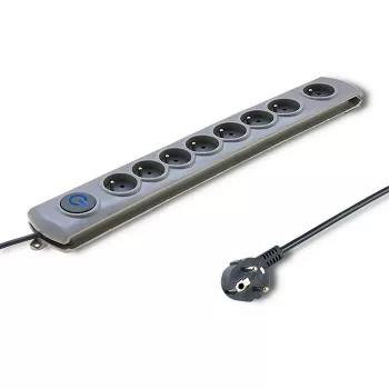 50168 Overspanningsbeveiliging 8 uitgangen Schuko 230 V 3 m grijs - overspanningsbeveiligingsstrip (8 Schuko-stopcontacten, Type F, 230 V, 50 Hz - Qoltec