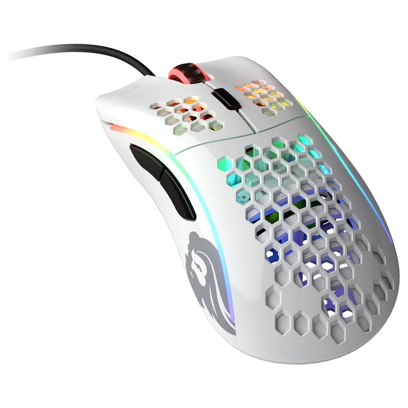 Glorious Model D gamingmuis - wit, glanzend + grip tape - zwart