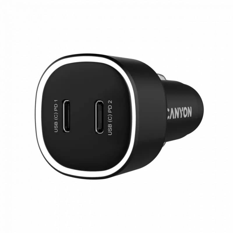 Auto-oplader CANYON OnDrive 60 PD 60W 2xUSB-C — 60W vermogen, 2 USB-C-aansluitingen, zwart