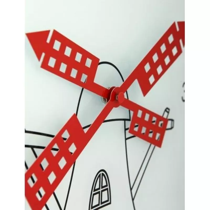 NeXtime klok 8807 Windmil, Ø30 cm, wand, wit/zwart/rood