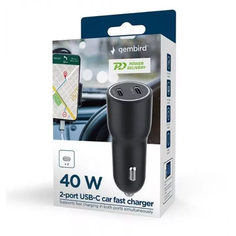 Gembird TA-UC-C2PD40-CAR-01 voeding zwart