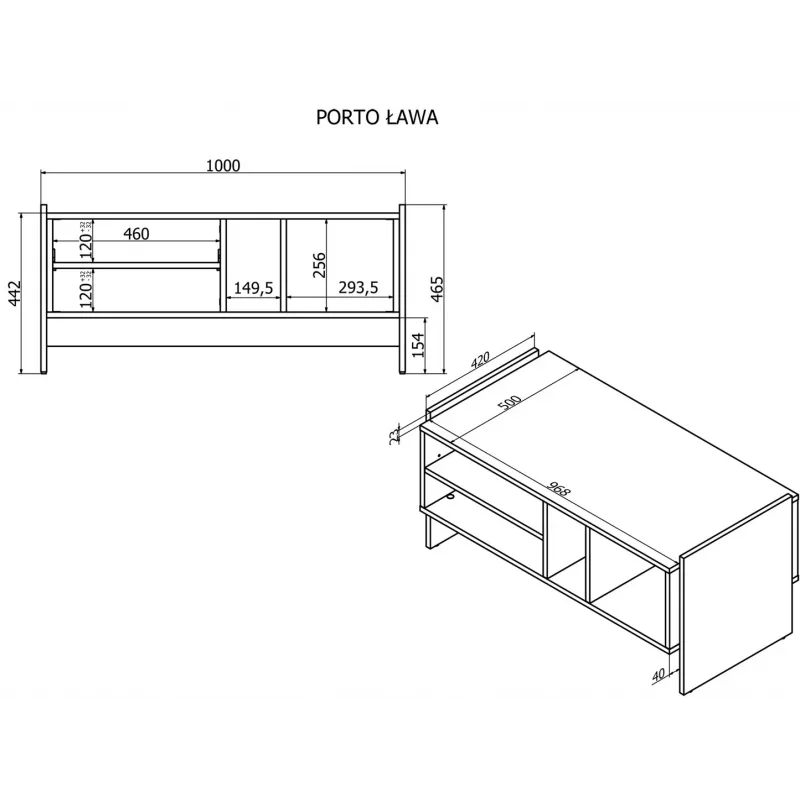 Cama PORTO bank/tafel 100x50x46 eiken/zwart