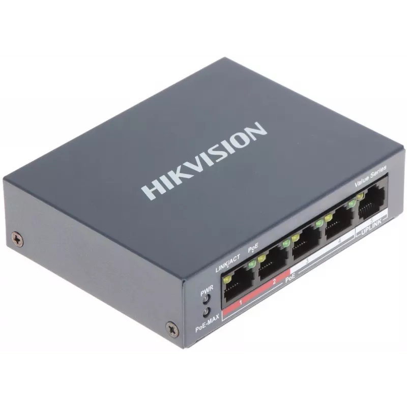 Hikvision DS-3E0105P-E/M(B) netwerkswitch L2 Fast Ethernet (10/100) Power over Ethernet (PoE) grijs