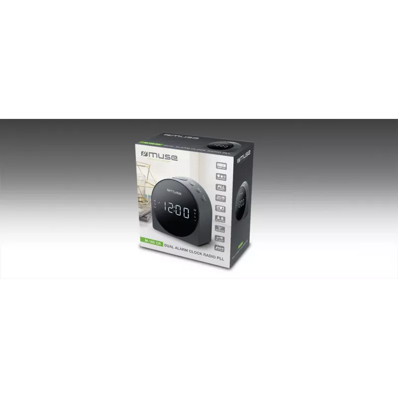 Wekkerradio Muse M-185 CR — FM/MW, 0,9 inch led-display, AC 230V met AAA-batterijback-up, zwart