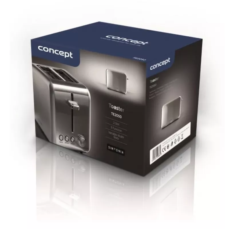 Toaster Concept Solution TE2050 – 2 sneetjes, 950 W, roestvrij staal, 280×160 mm