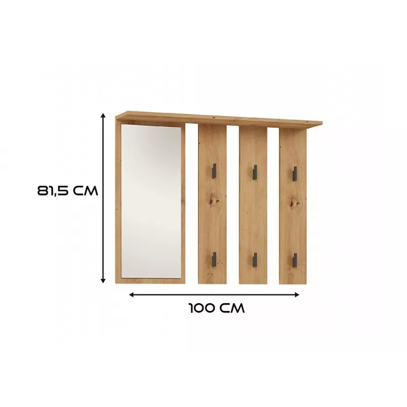 Kapstok + spiegel PARMA 100x15x.81.5 cm, artisan oak