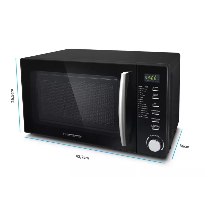 Combimagnetron ESPERANZA COCINERO 1200 W, 20 L, grill 900 W, LED-display, tafelmodel, zwart