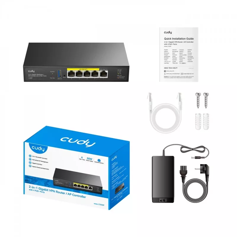 WLAN-router Cudy C200P dualband 300 Mbit/s, Gigabit Ethernet, USB 3.0, metalen behuizing