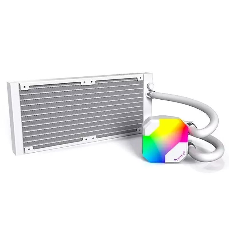 AIO-waterkoeling Montech Hyper Flow ARGB 240 mm wit — 240 mm radiator, ARGB-verlichting, witte uitvoering